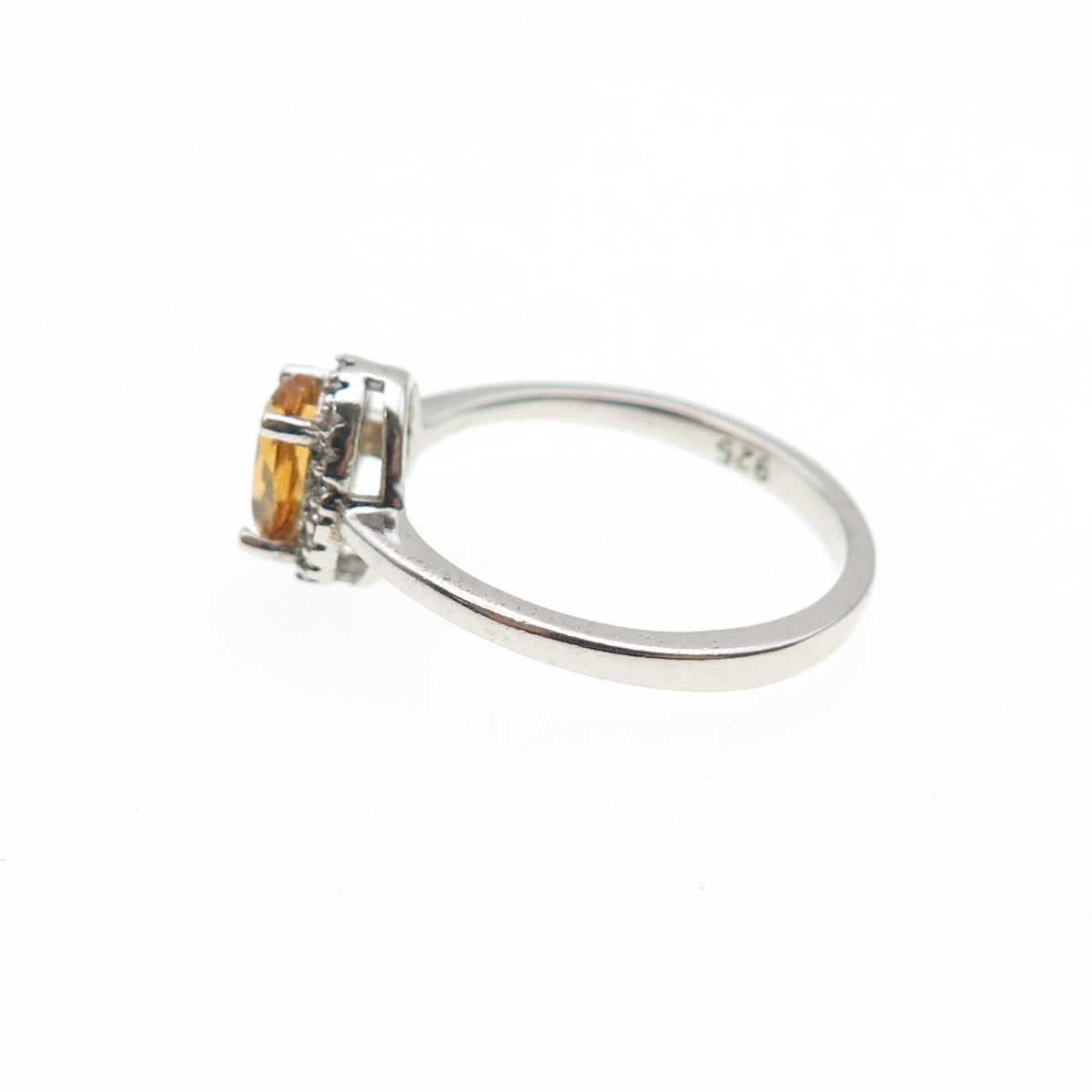 925 Sterling Silver Real Oval-Cut Citrine & Round-Cut C Z Ring Size 6