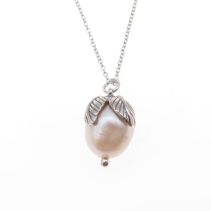 Or Paz PZ 925 Sterling Silver Vintage Israel Real Pearl Cable Chain Necklace 18"
