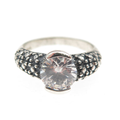 925 Sterling Silver Vintage Round-Cut C Z Oxidized Ring Size 5.25
