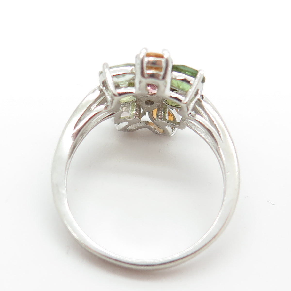 925 Sterling Silver Real Multi-Color Tourmaline & White Topaz Ring Size 9