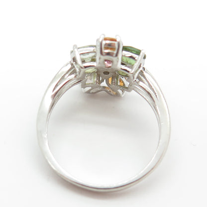 925 Sterling Silver Real Multi-Color Tourmaline & White Topaz Ring Size 9