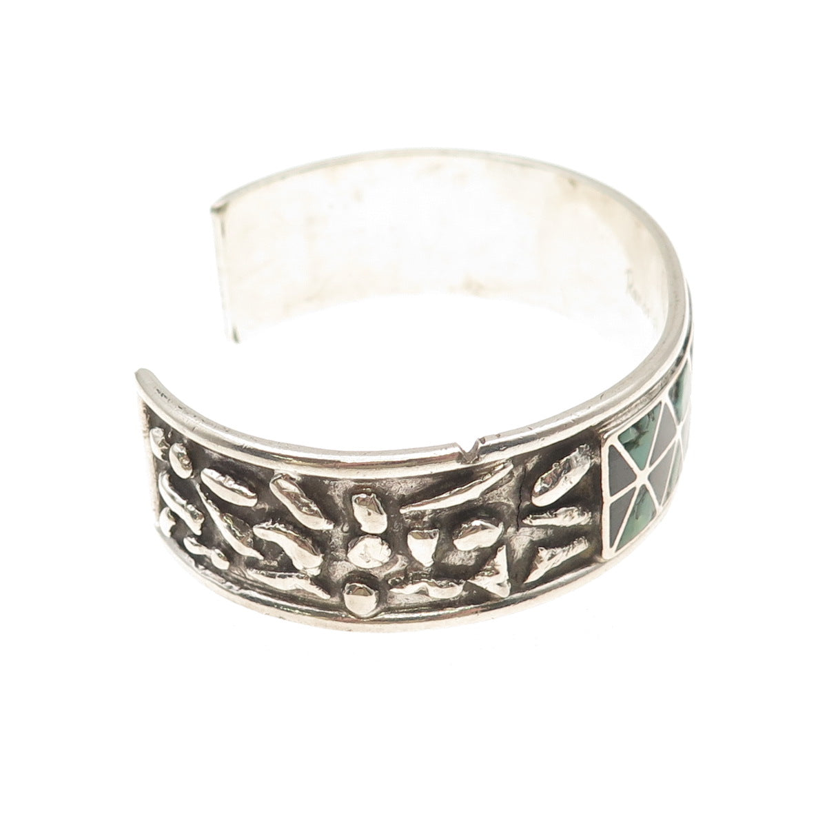 Randolph Lateyice Old Pawn 925 Sterling Turquoise Onyx Adjustable Bracelet 7.25"