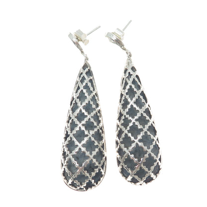 PLATELLA 950 Silver Vintage Fence Teardrop Oxidized Dangle Earrings