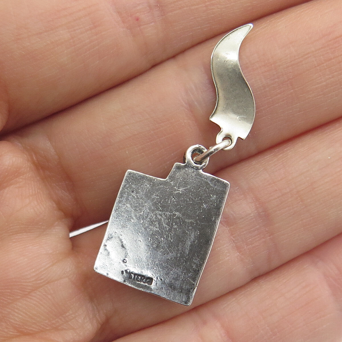 925 Sterling Silver Vintage Utah State Map Oxidized Minimalist Charm Pendant