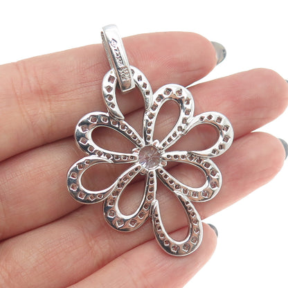 JOSE HESS 925 Sterling Silver Round-Cut C Z Floral Pendant