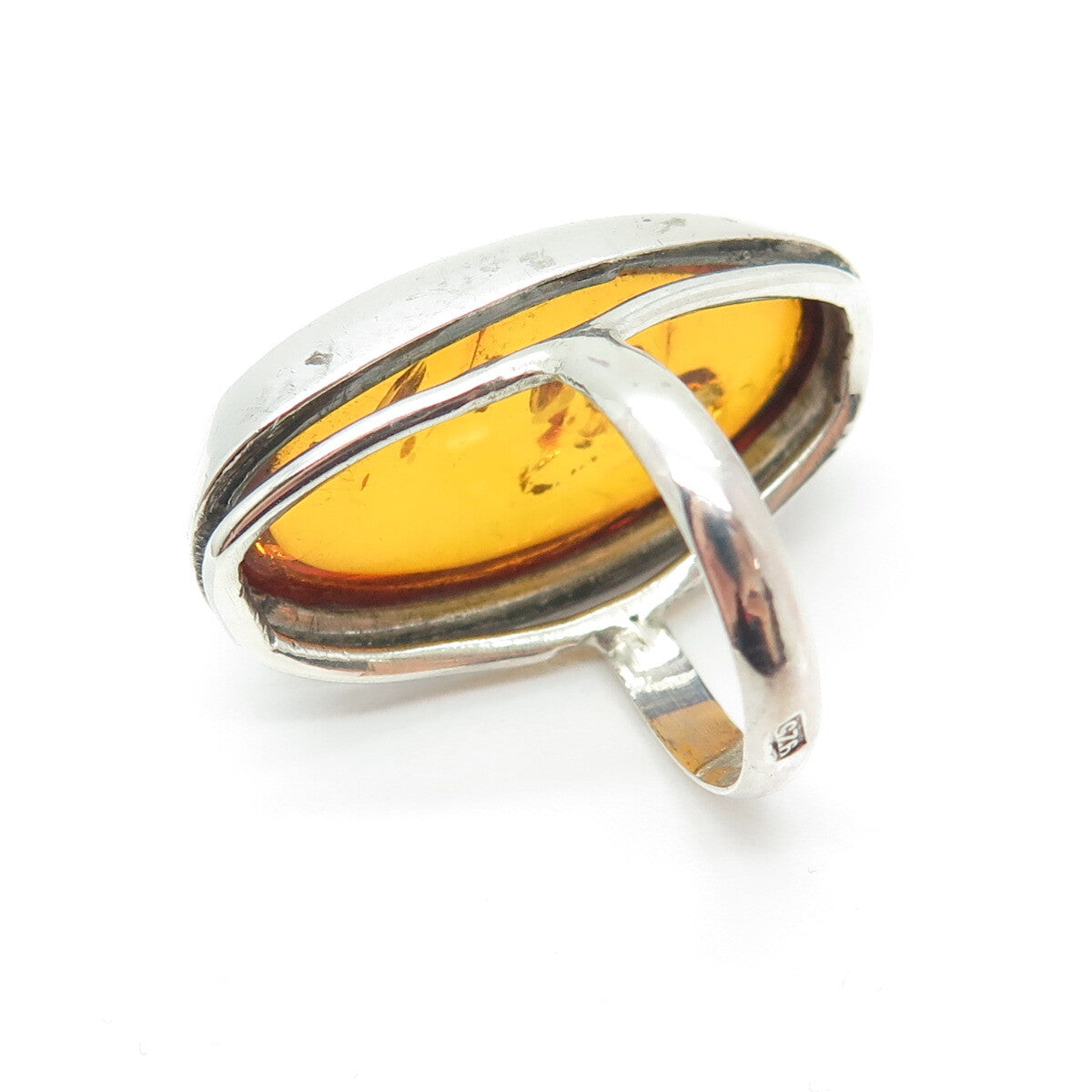 925 Sterling Silver Vintage European Real Amber Ring Size 5.25