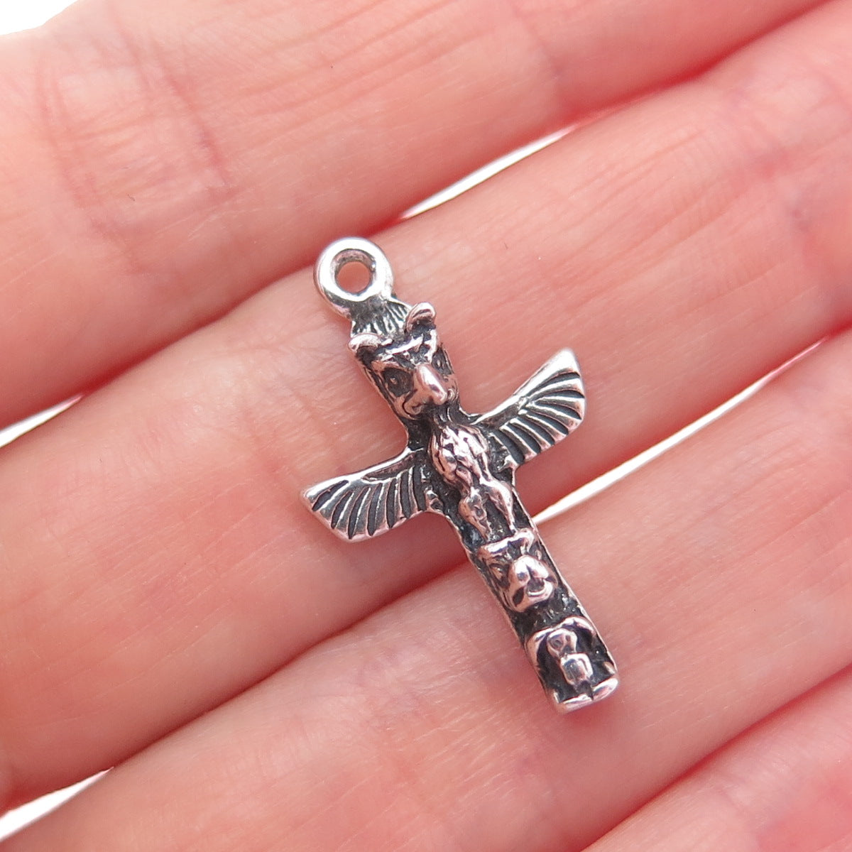 Old Pawn 925 Sterling Silver Vintage Southwestern Totem Pole Tribal Pendant