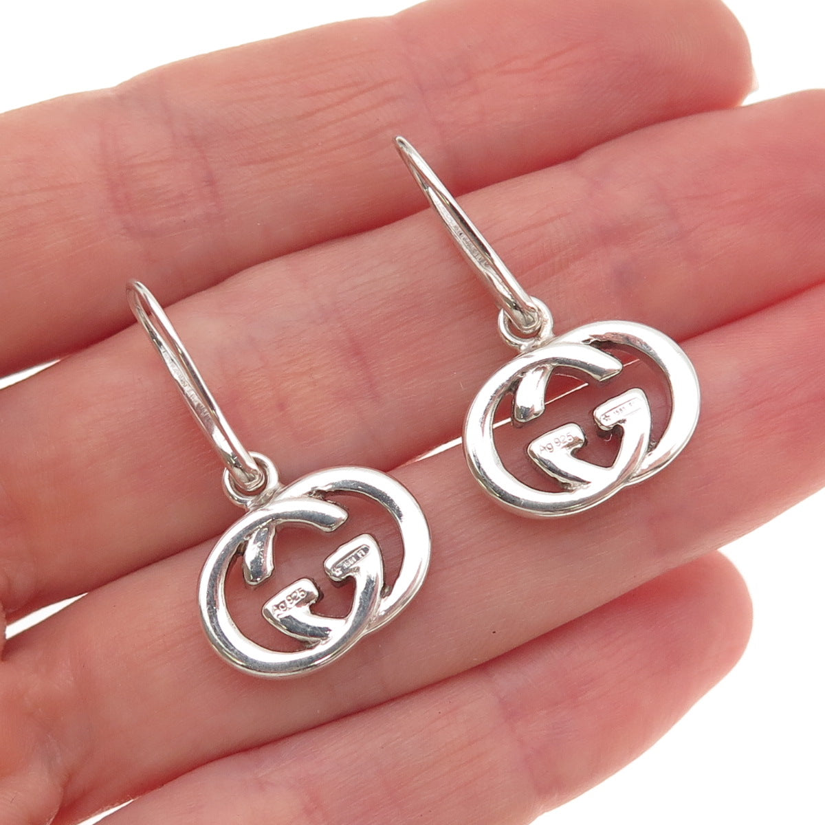 Gucci 925 Sterling Silver Vintage Interlocking G Dangle Earrings