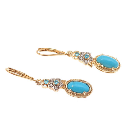 Chuck Clemency 925 Sterling Gold Plated Real Turquoise Apatite & Topaz Earrings
