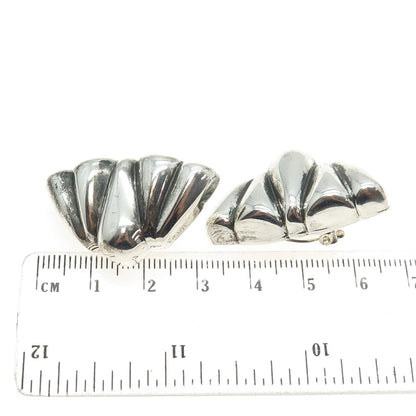 925 Sterling Silver Vintage Italy Modernist Puffy Clip On Earrings