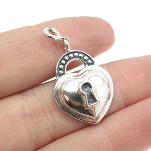 925 Sterling Silver Vintage Heart Lock Charm Pendant