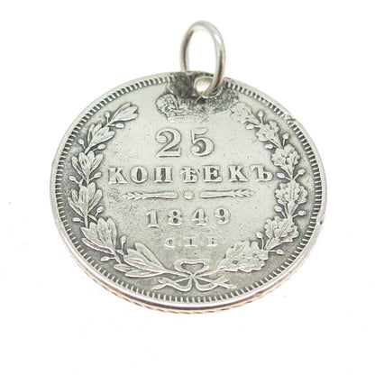 868 Silver Antique 1849 "25 Kopecks - Nikolai I / Aleksandr II" Coin Pendant