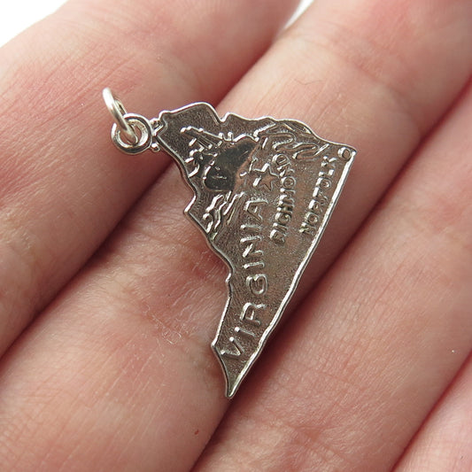 WELLS 925 Sterling Silver Vintage Virginia Cavalier State Map Charm Pendant