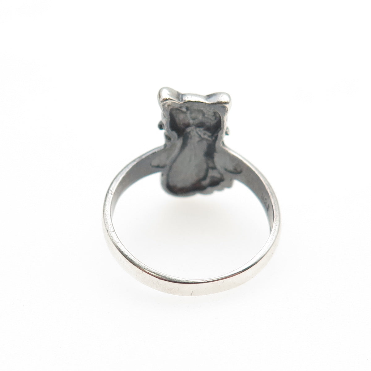 925 Sterling Silver Vintage Cat Cartoon Style Oxidized Ring Size 7.75
