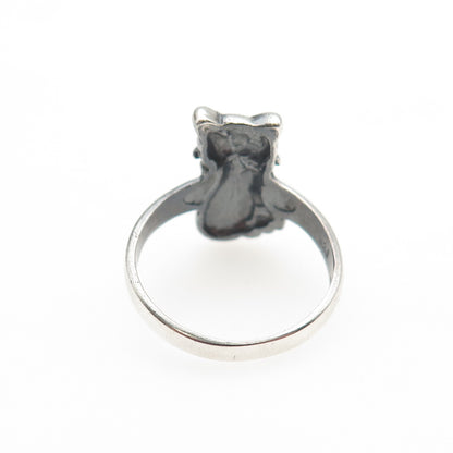 925 Sterling Silver Vintage Cat Cartoon Style Oxidized Ring Size 7.75