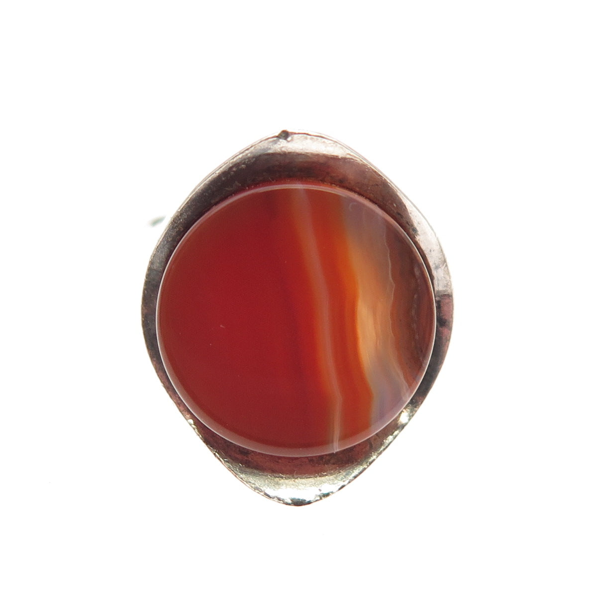 925 Sterling Silver Vintage Real Agate Modernist Oxidized Ring Size 7.25