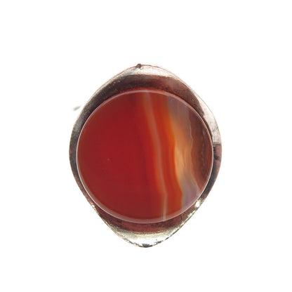 925 Sterling Silver Vintage Real Agate Modernist Oxidized Ring Size 7.25
