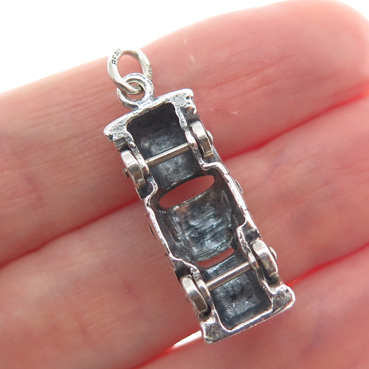 BEAU 925 Sterling Silver Vintage Retro Car Oxidized 3D Charm Pendant