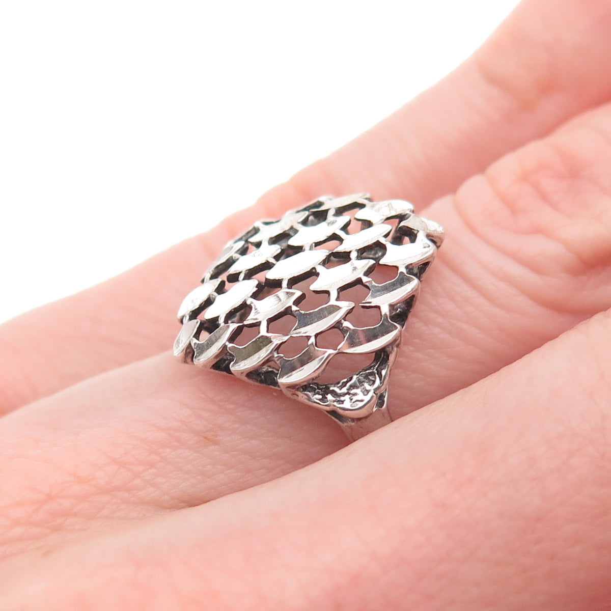Lisa Lee Creations 925 Sterling Silver Vintage Modernist Petal Ring Size 6