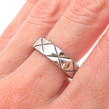 925 Sterling Silver Vintage X-Shape Oxidized Band Ring Size 9