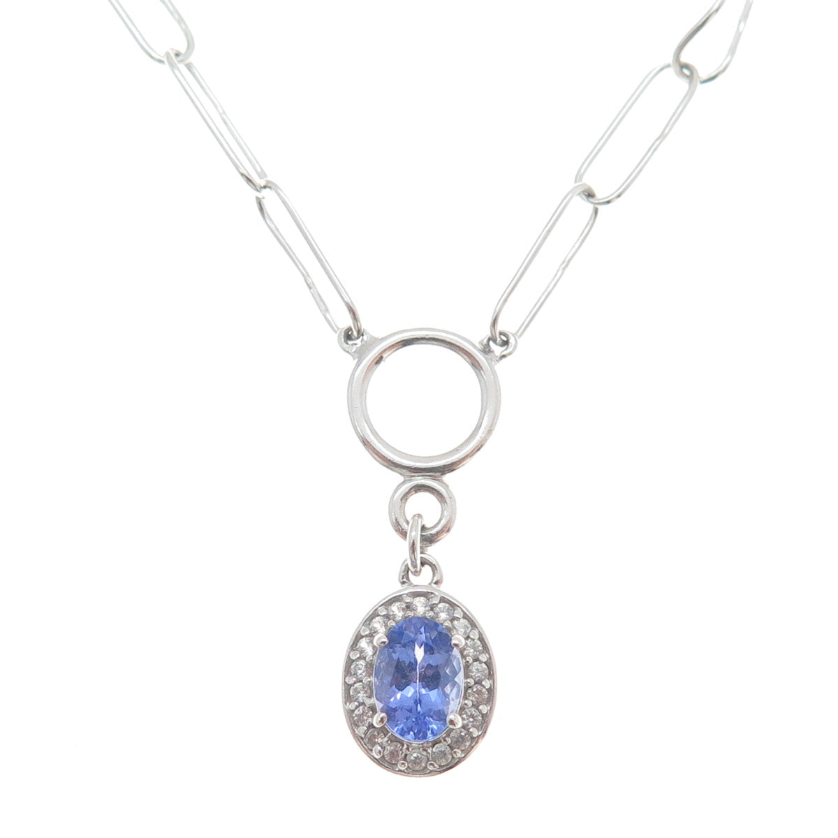 925 Sterling Silver Vintage Real Tanzanite Topaz Paperclip Chain Necklace 18-20"