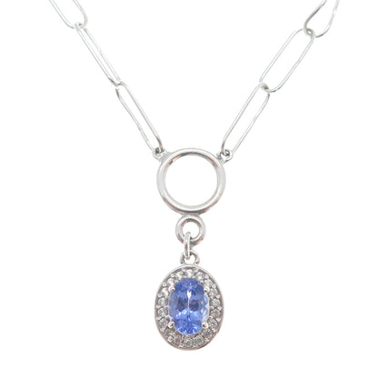 925 Sterling Silver Vintage Real Tanzanite Topaz Paperclip Chain Necklace 18-20"