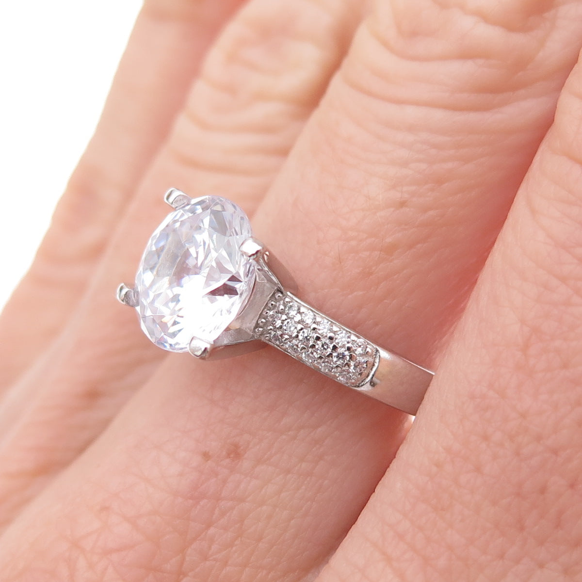 Dee Berkle 925 Sterling Silver Round-Cut C Z Engagement Ring Size 7