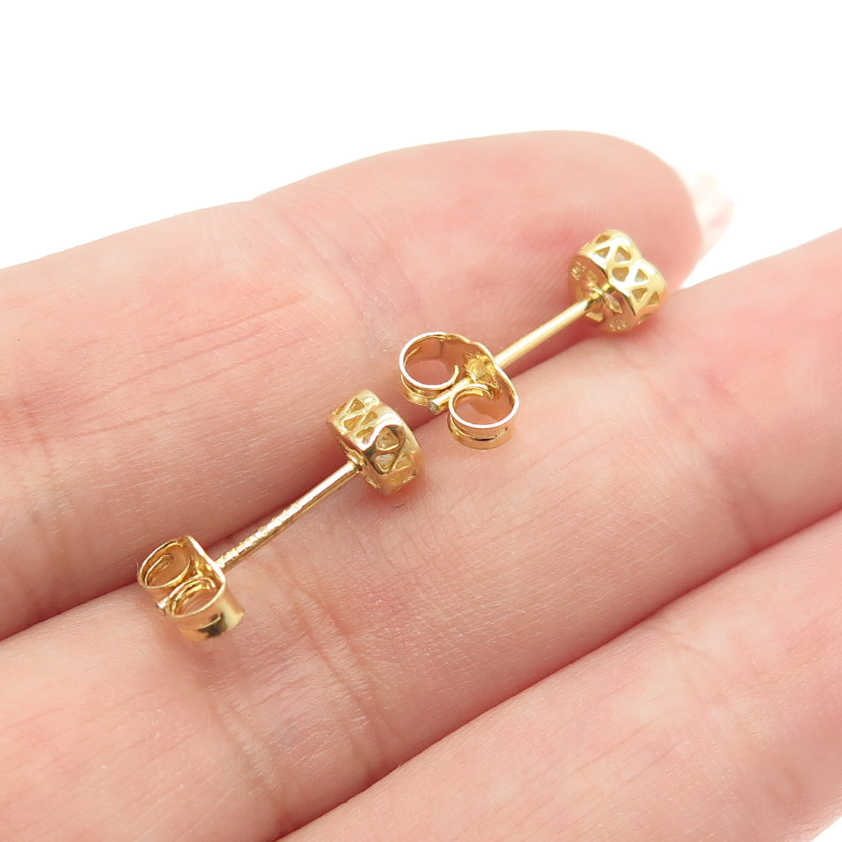 925 Sterling Silver Gold Plated Heart-Cut C Z Stud Earrings