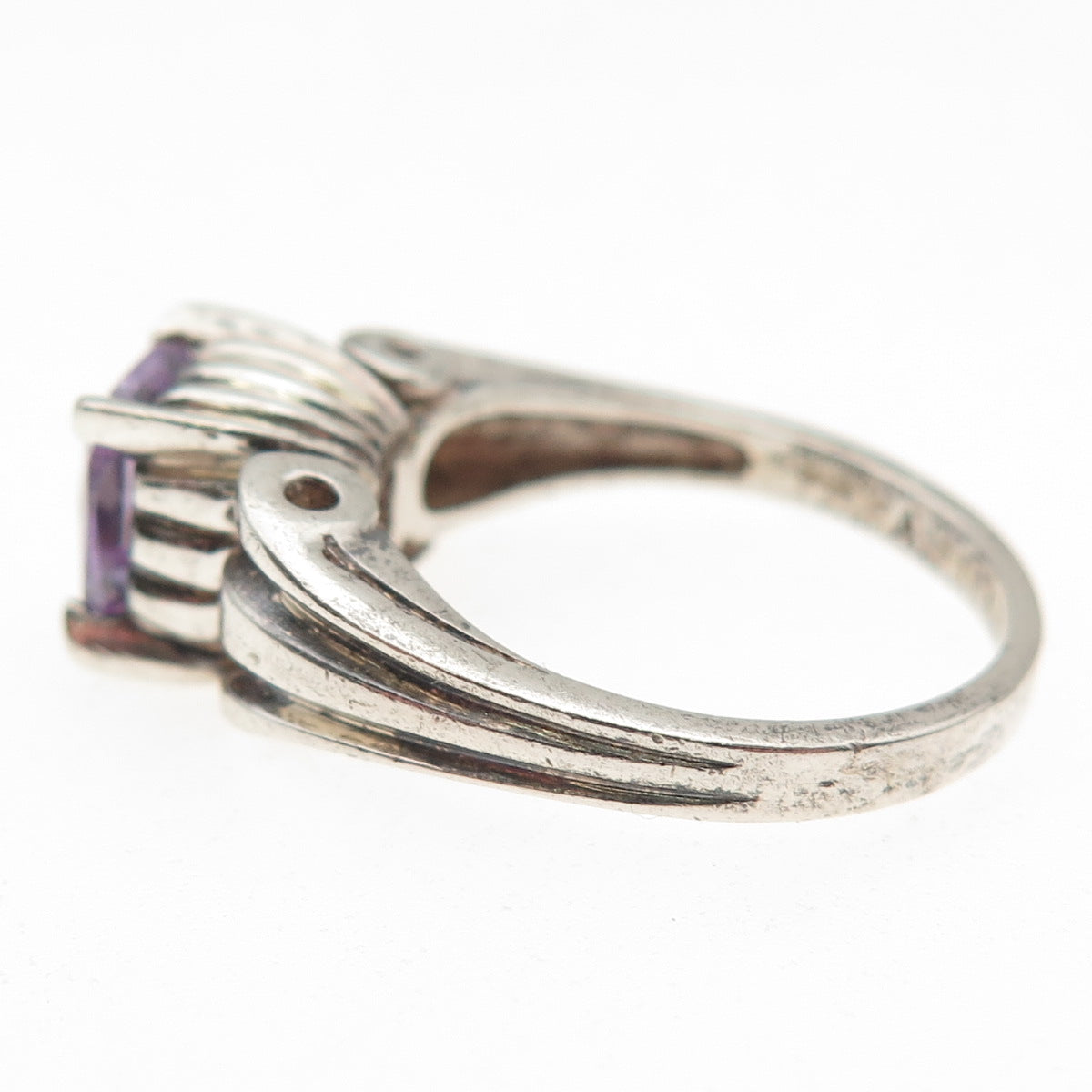 925 Sterling Silver Vintage Cushion-Cut Lavender C Z Ring Size 8.25
