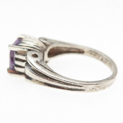 925 Sterling Silver Vintage Cushion-Cut Lavender C Z Ring Size 8.25