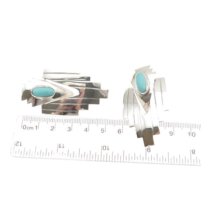 Old Pawn Sterling Silver Vintage Southwestern Tyrone Turquoise Tribal Earrings