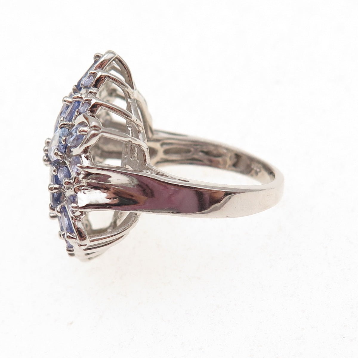 Chuck Clemency 925 Sterling Silver Real Tanzanite Floral Ring Size 6.25