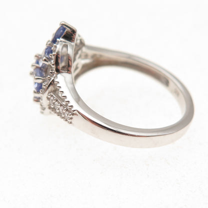 Chuck Clemency 925 Sterling Silver Real Tanzanite & White Topaz Ring Size 8