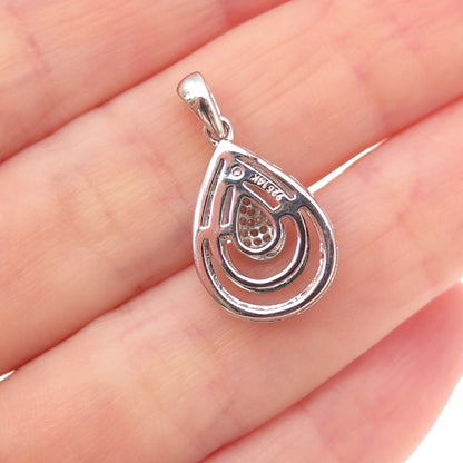925 Sterling Silver 14K Gold Real Round-Cut Diamond Teardrop Charm Pendant