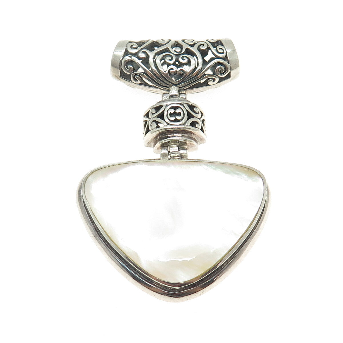 925 Sterling Silver Vintage Real Mother-of-Pearl Swirl / Ornate Slide Pendant