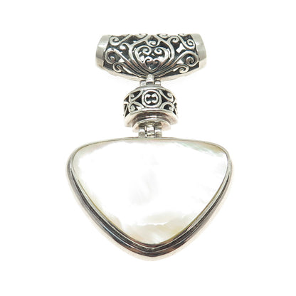 925 Sterling Silver Vintage Real Mother-of-Pearl Swirl / Ornate Slide Pendant