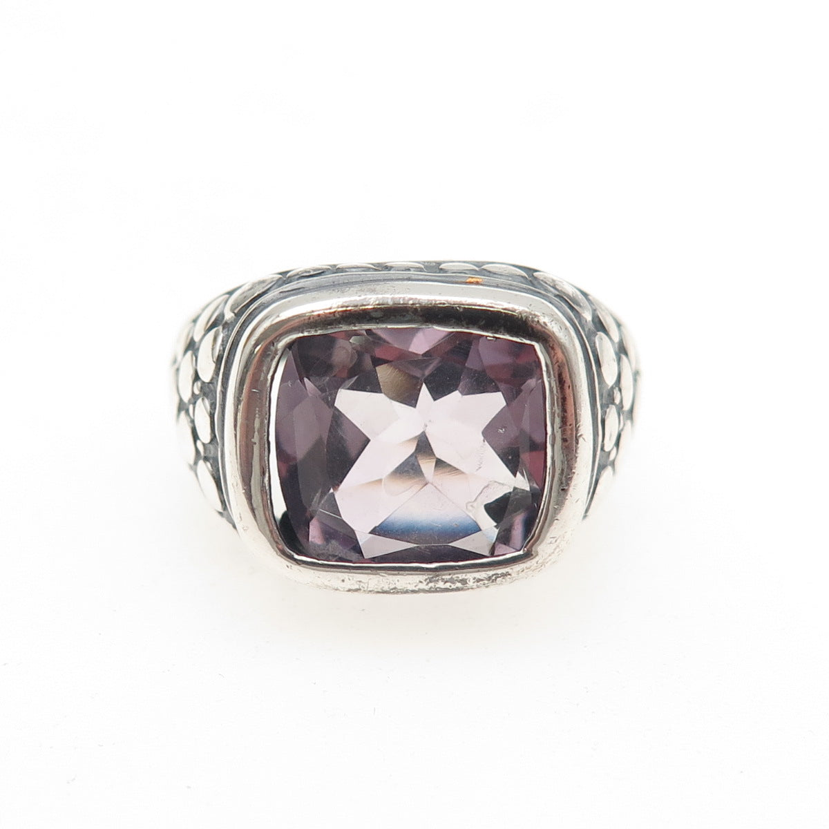 DEE BERKLE Sterling Silver Vintage Real Amethyst Oxidized Dotted Ring Size 7.25