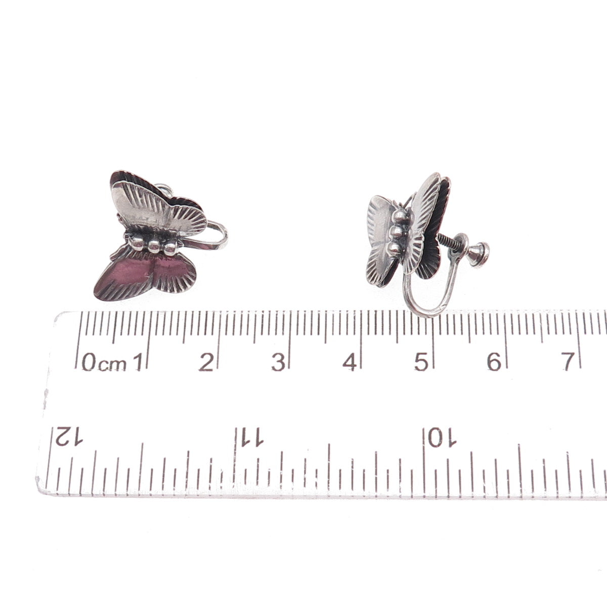 925 Sterling Silver Antique Art Deco Butterfly Repousse Screw Back Earrings