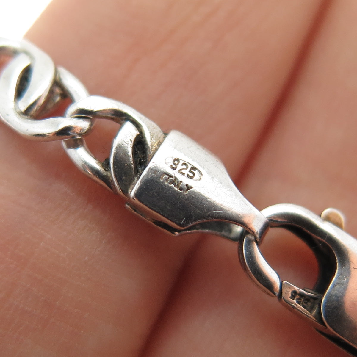 925 Sterling Silver Vintage Italy Twisted Anchor Mariner Link Bracelet 7"