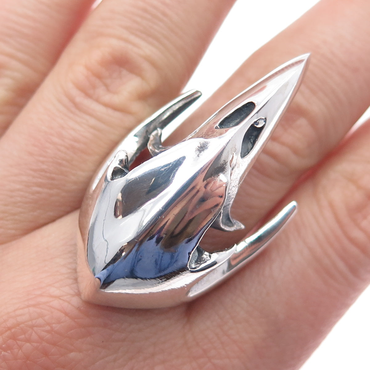925 Sterling Silver Vintage Odin Crow Skull Oxidized Ring Size 12.75