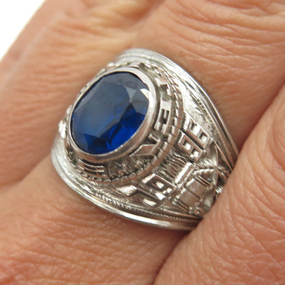 REED & CO Sterling Vintage 1996 Lab-Created Sapphire Totten School Ring Size 8.5