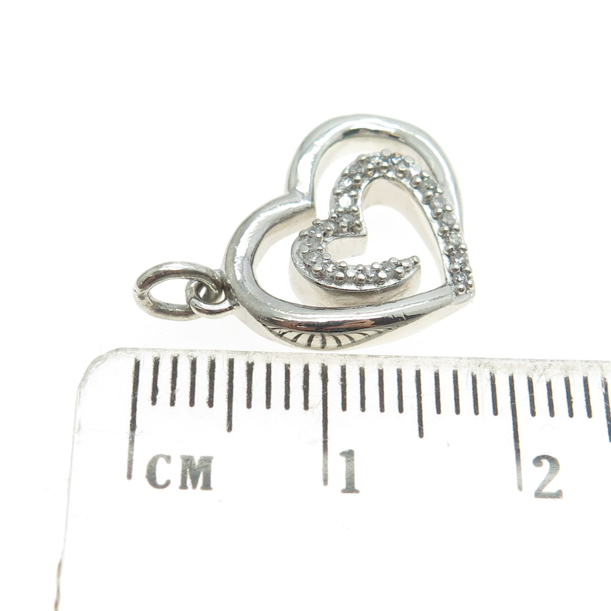 925 Sterling Silver Real Round-Cut Diamond Swirl Heart Pendant