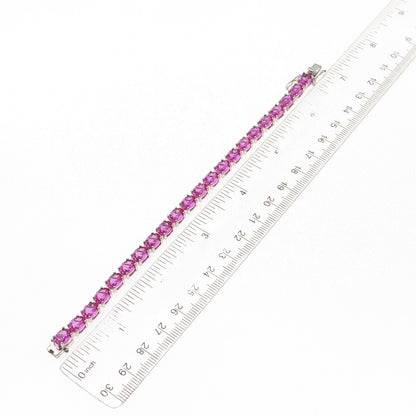 925 Sterling Silver Real Oval-Cut Pink Topaz Bracelet 6.5"
