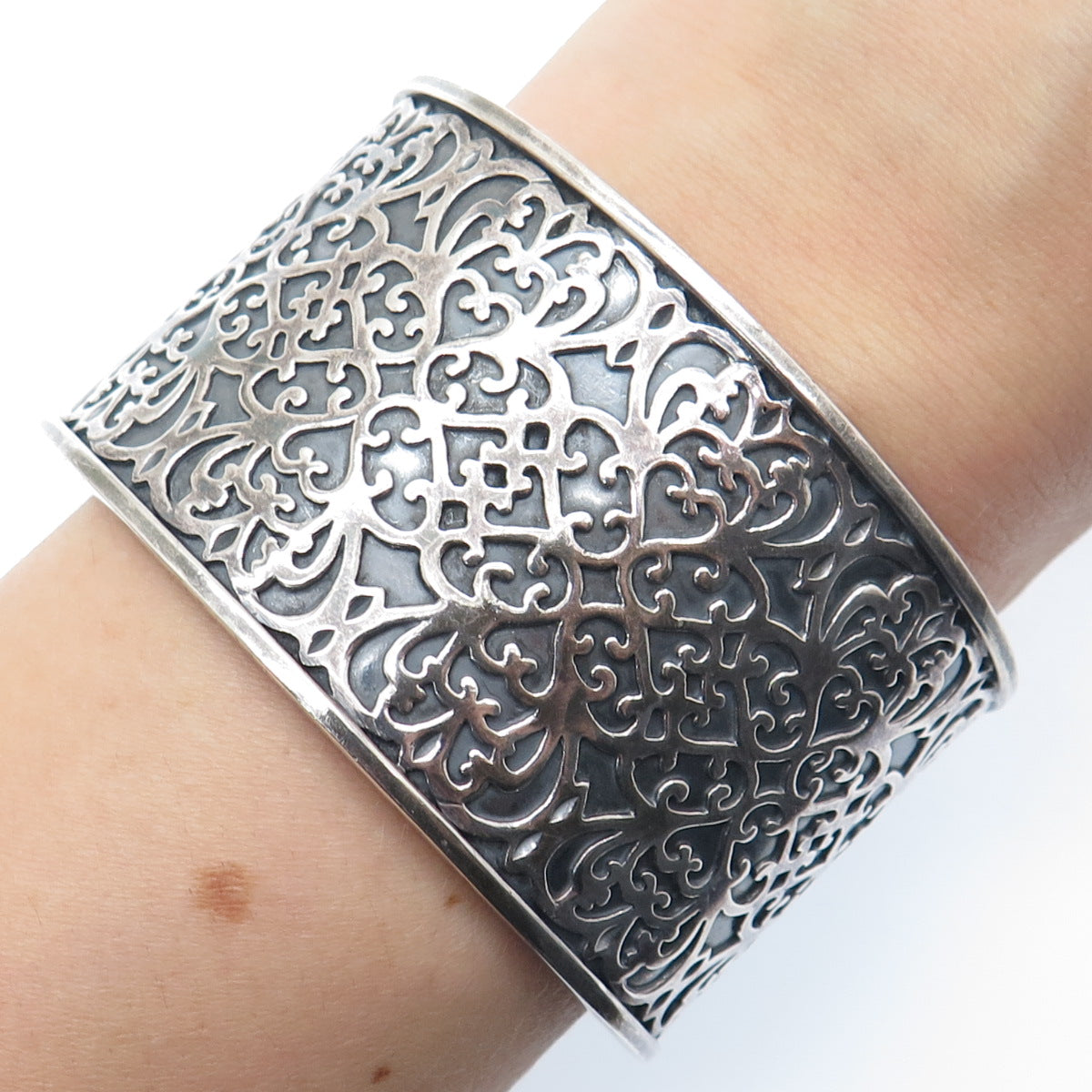 SILPADA 925 Sterling Silver Vintage Wide Intricate Adjustable Cuff Bracelet 7.5"