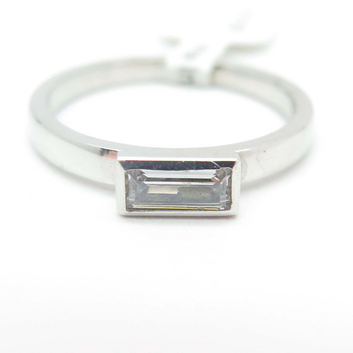 925 Sterling Silver Baguette-Cut Shaped C Z Ring Size 8.75