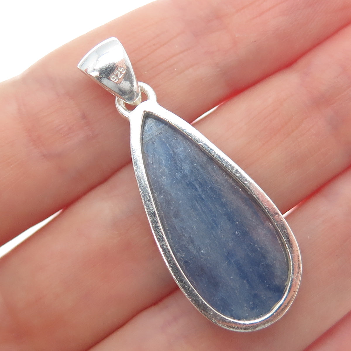925 Sterling Silver Vintage Real Kyanite Modernist Teardrop Pendant