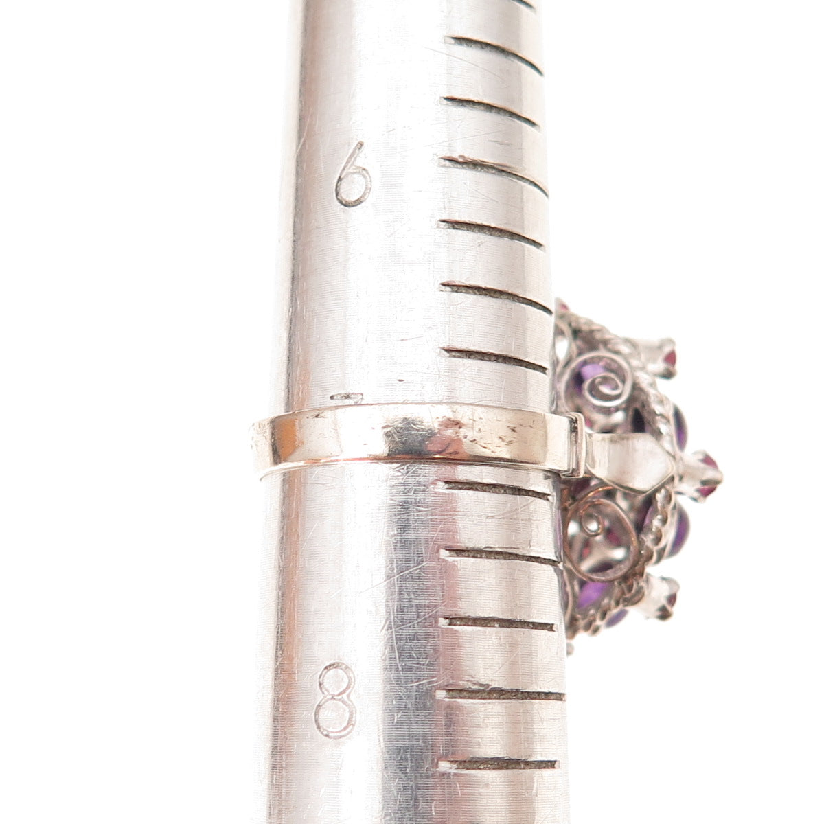 925 Sterling Silver Antique Art Deco Real Ruby & Amethyst Ring Size 7.25