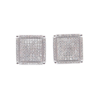 925 Sterling Silver Round-Cut C Z Sparkle Square Stud Earrings