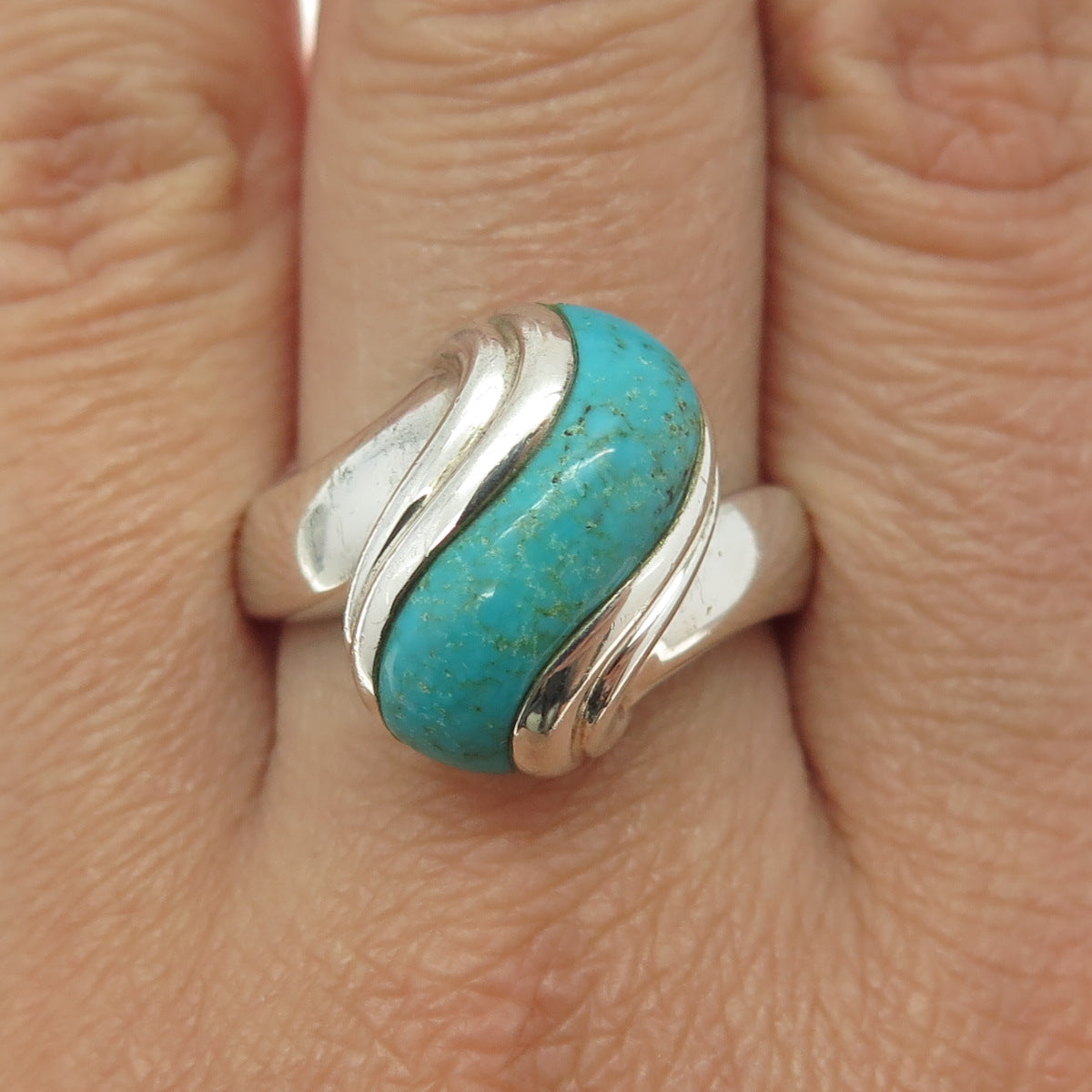 CLYDE DUNEIER CID 925 Sterling Silver Vintage Real Turquoise Ring Size 10.25