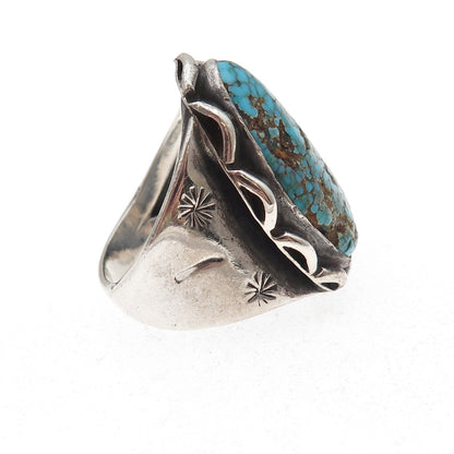 Old Pawn 925 Sterling Silver Vintage Peacock Turquoise Tribal Ring Size 10.25